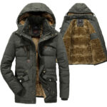 Parka fourrée homme avec effet matelassé et intérieur polaire, vert kaki, sur fond blanc