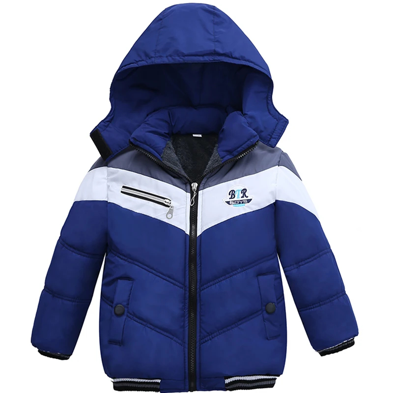 0-880a15.jpeg Parka garçon bleu avec bande blanche et capuche
