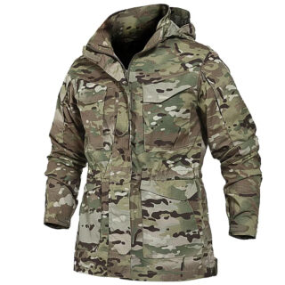 Parka pluie homme style militaire et imperméable, avec multi poche et couleur camouflage, avec capuche