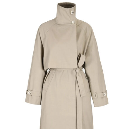 Parka légère femme style trench beige avec ceinture et col montant