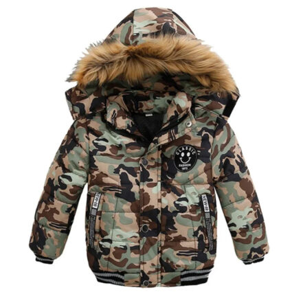 Parka garçon militaire avec fourrure synthétique sur la capuche