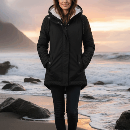 Parka fourrée femme noire avec capuche