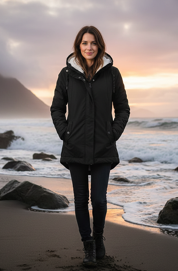 Accueil Parka fourrée femme noire avec capuche