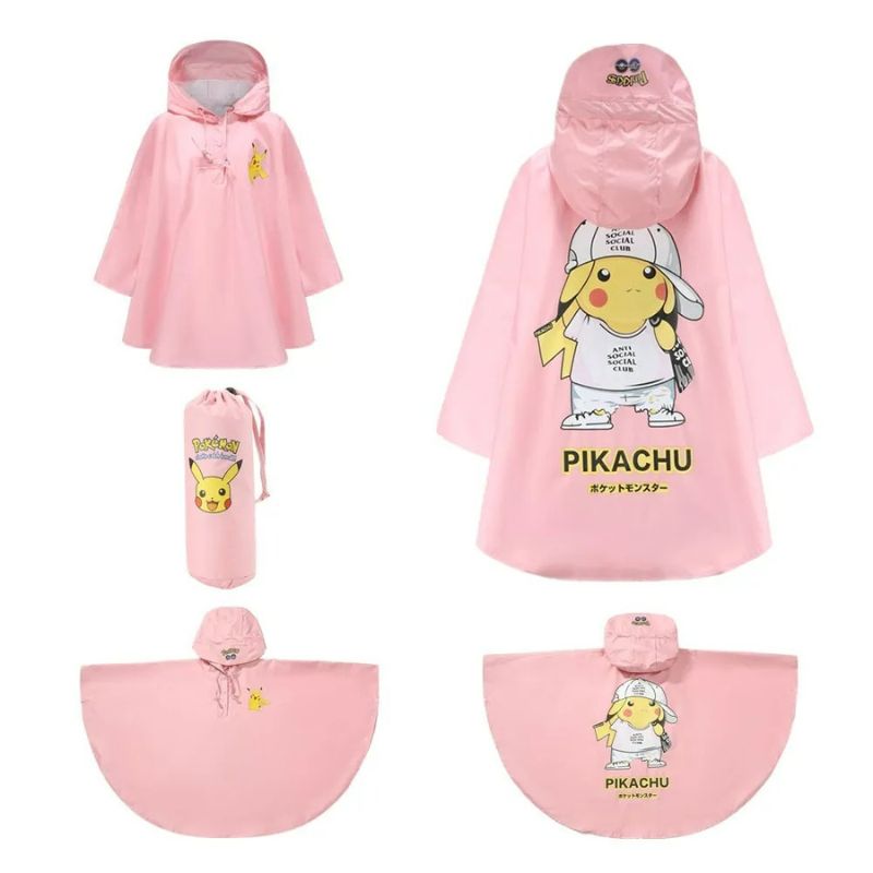 Parka enfant Pikachu imperméable rose en forme de poncho