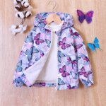 Parka fille violette avec motif papillon