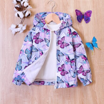 Parka fille violette avec motif papillon