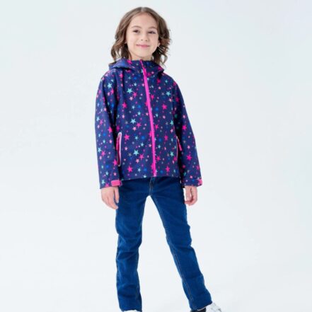 fille portant une Parka fille violette zippé avec motif étoile multicolore