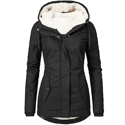 Parka fourrée femme noire avec capuche