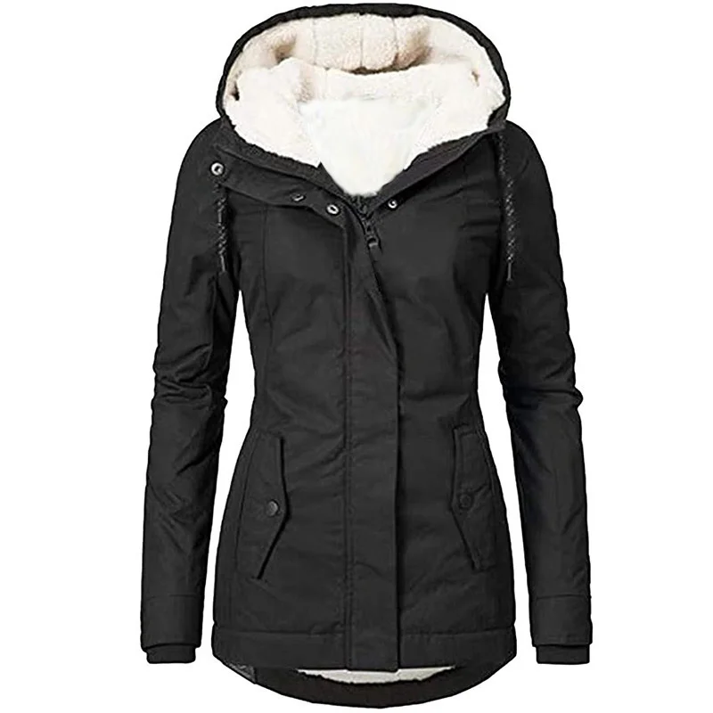 Parka fourrée femme noire avec capuche Parka fourrée femme noire avec capuche
