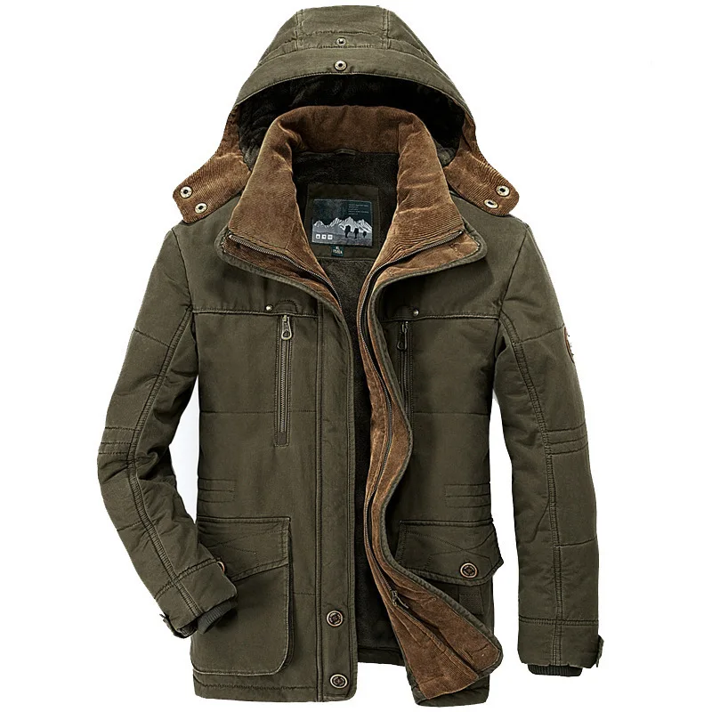 Parka fourrée homme avec multi poche et intérieur polaire Parka fourrée homme avec multi poche et intérieur polaire, vert kaki, sur fond blanc