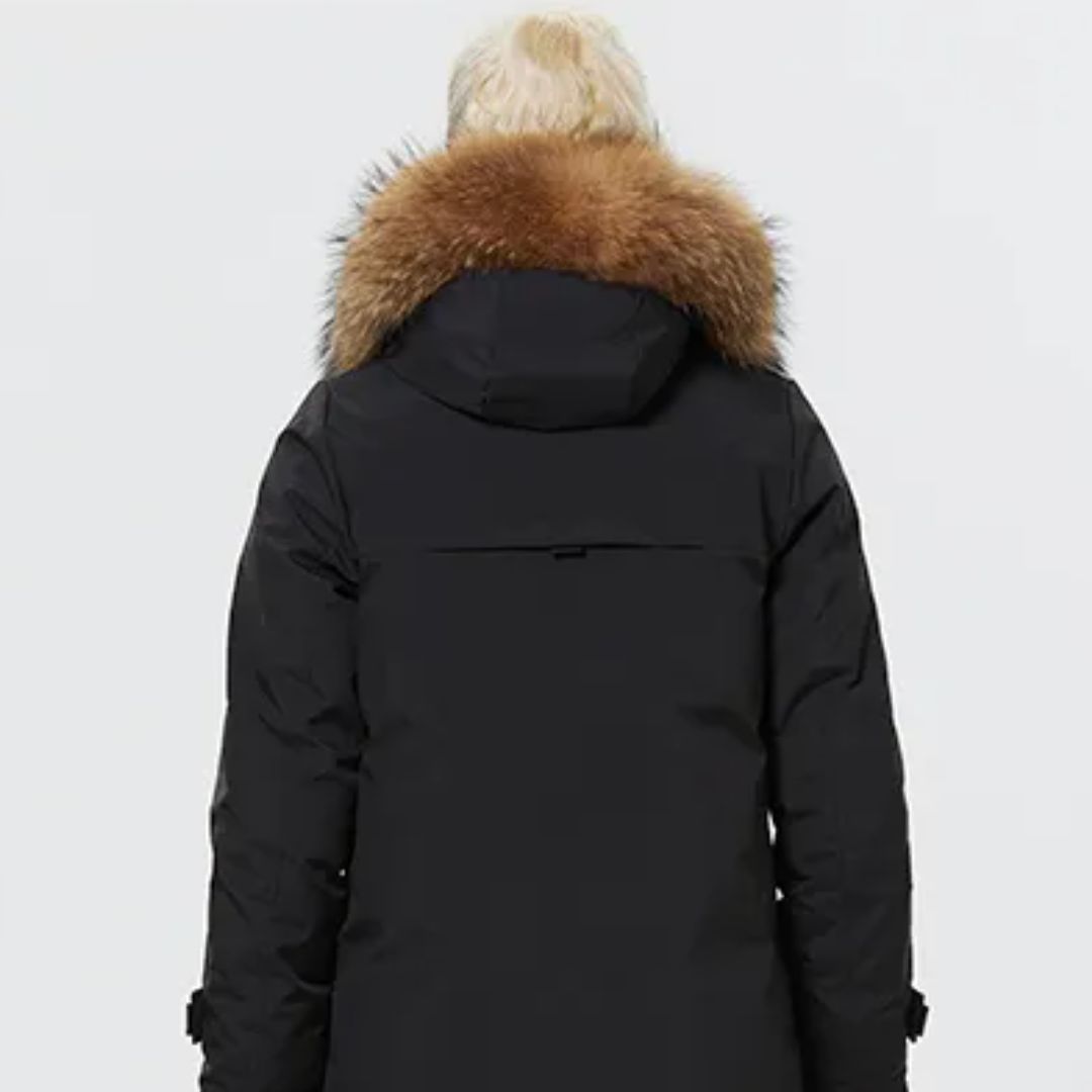 Parka fourrure femme longue noire avec capuche épaisse et chaude