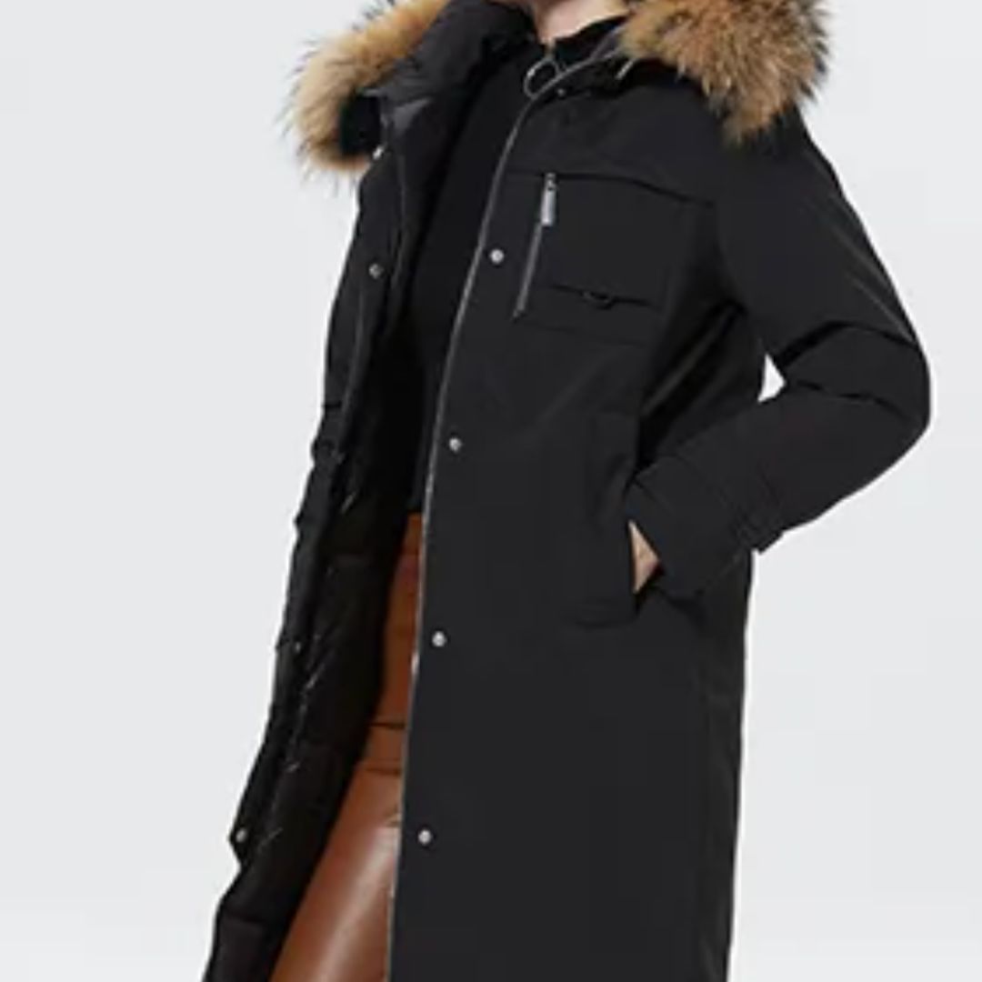 Parka fourrure femme longue noire avec capuche épaisse et chaude