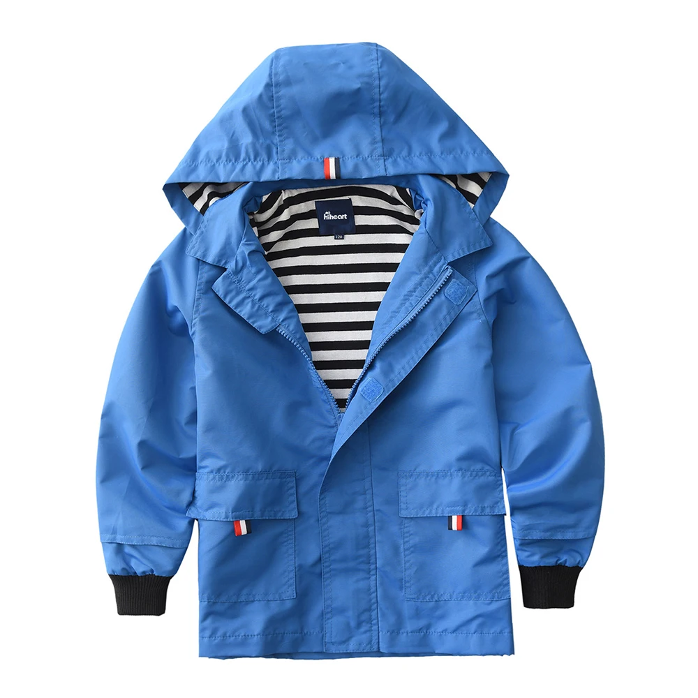 Parka garçon bleu anti-pluie avec poche Parka garçon bleu anti-pluie avec poche