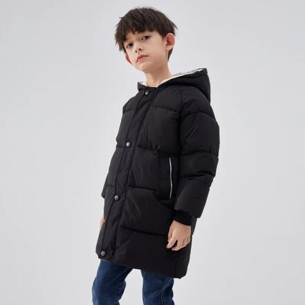 Parka garçon noir avec capuche et détails blanc