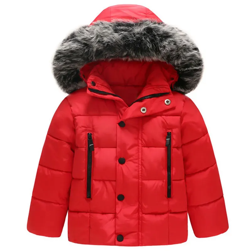 Parka garçon rouge avec capuche en fourrure synthétique Parka garçon rouge avec capuche en fourrure synthétique