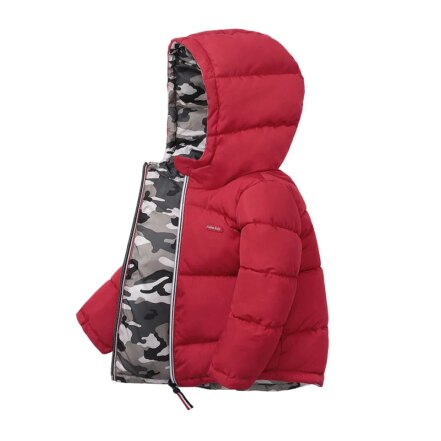 Parka garçon rouge intérieur militaire à capuche