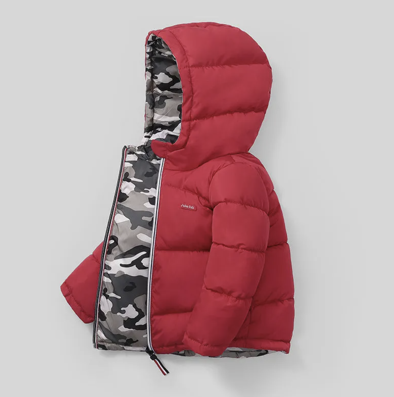 Parka garçon rouge intérieur militaire à capuche