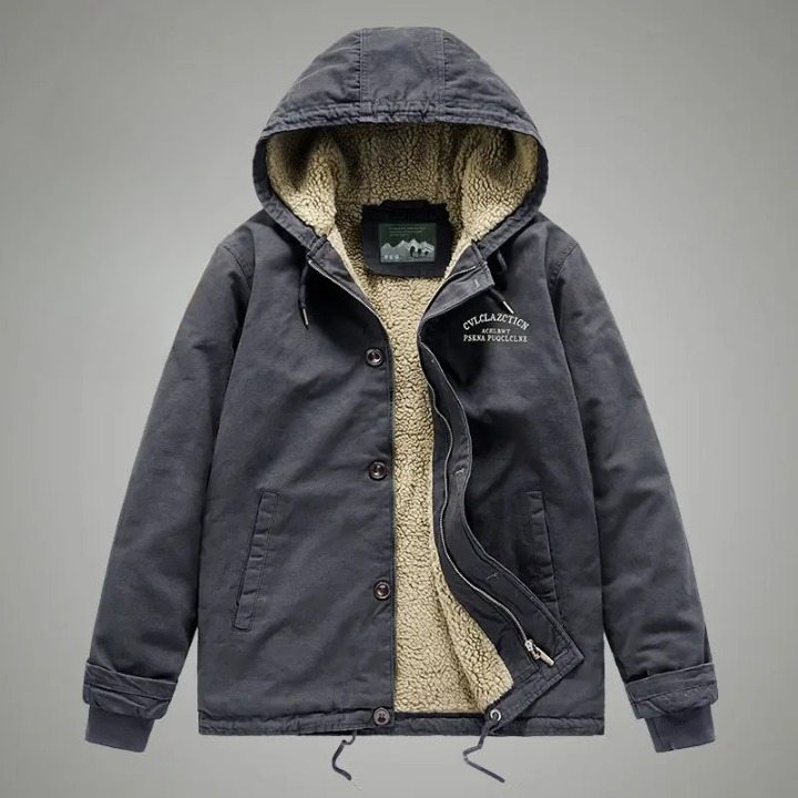 Parka homme chaude avec intérieur polaire et capuche Parka homme chaude avec intérieur polaire et capuche, de couleur grise foncée