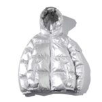 Parka imperméable femme matelassée à capuche argentée