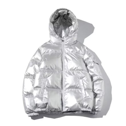 Parka imperméable femme matelassée à capuche argentée