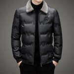 Parka légère homme avec col à revers en polaire, effet matelassé, de couleur noire