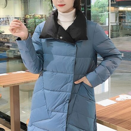 Parka longue femme reversible noire et bleue