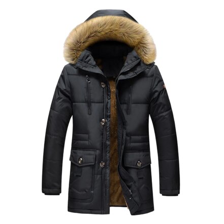 Parka matelassée homme avec capuche en fausse fourrure, de couleur noire avce multi poche