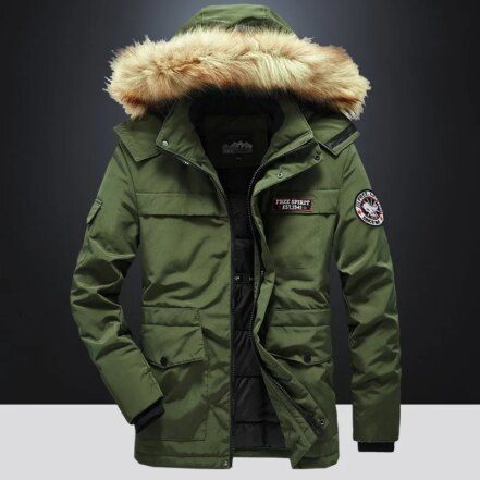 Parka militaire homme de style cargo avec capuche en fausse fourrure