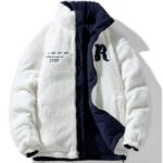 Parka reversible femme bleu et blanche fourrée