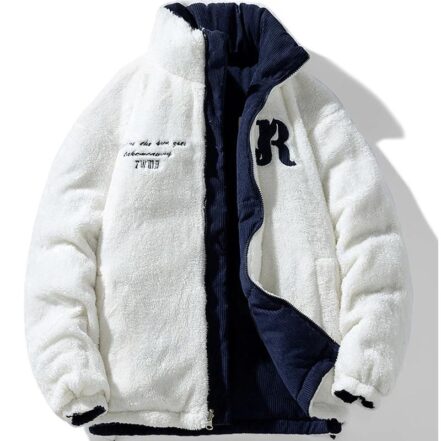 Parka reversible femme bleu et blanche fourrée