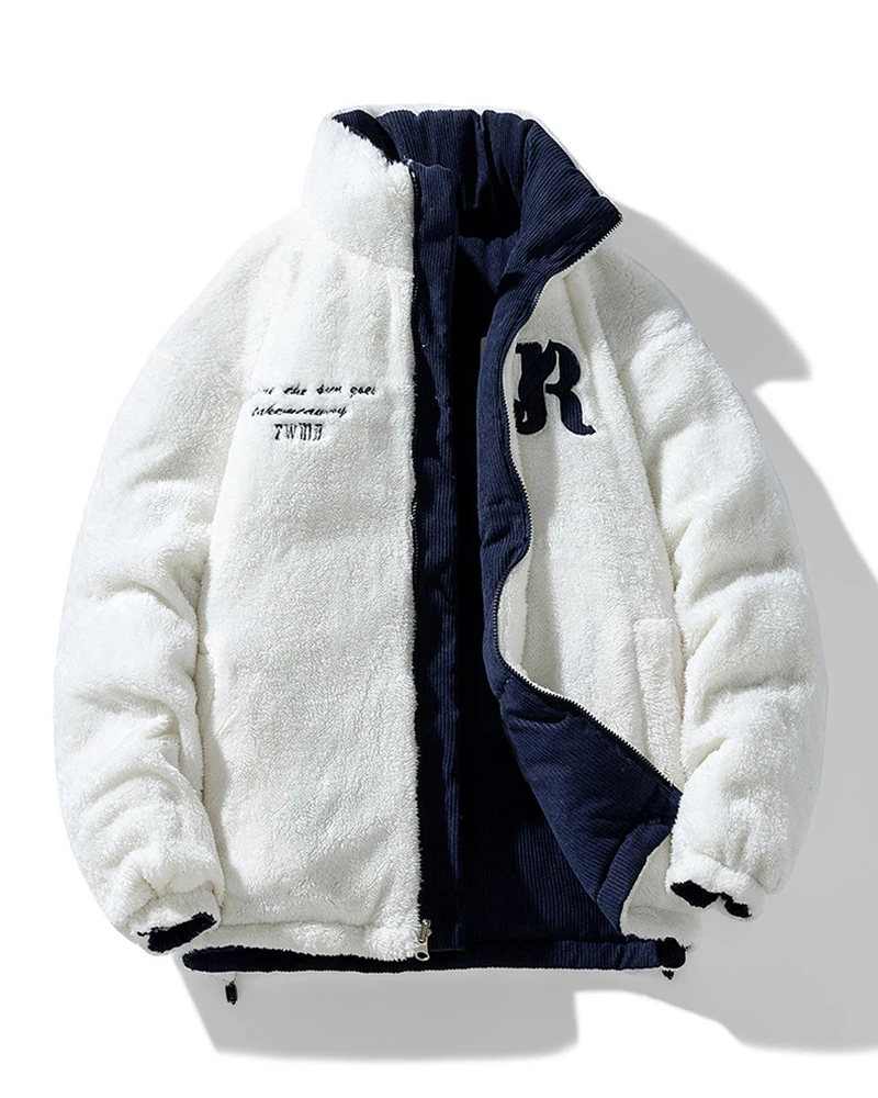 Parka reversible femme bleu et blanche fourrée