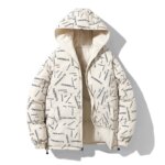 Parka reversible homme avec motifs "oneminute" sur l'ensemble de la parka et capuche, de couleur beige