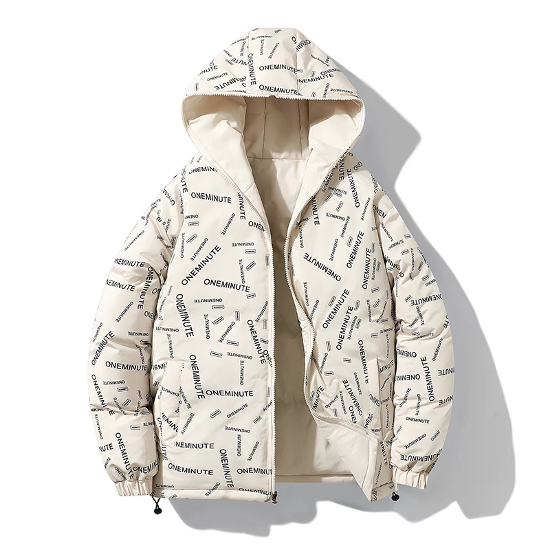 Parka reversible homme avec motifs et capuche Parka reversible homme avec motifs "oneminute" sur l'ensemble de la parka et capuche, de couleur beige