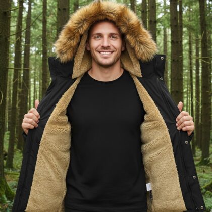Parka fourrée homme avec capuche en fausse fourrure